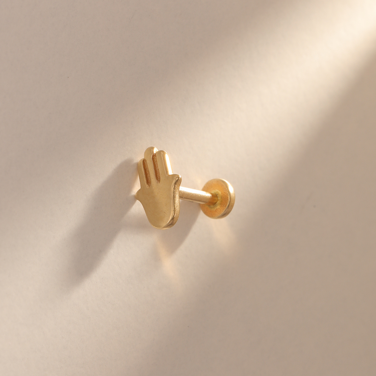 14K Solid Gold Hamsa Stud Earring: Helix, Tragus, Cartilage Piercing