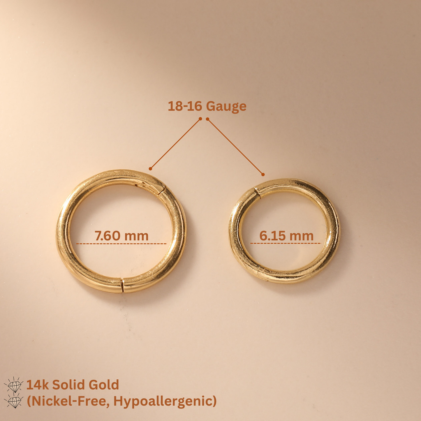 14K Solid Gold Huggie Hoop Earring: Cartilage Helix Tragus Conch Nose Septum Clicker Ring