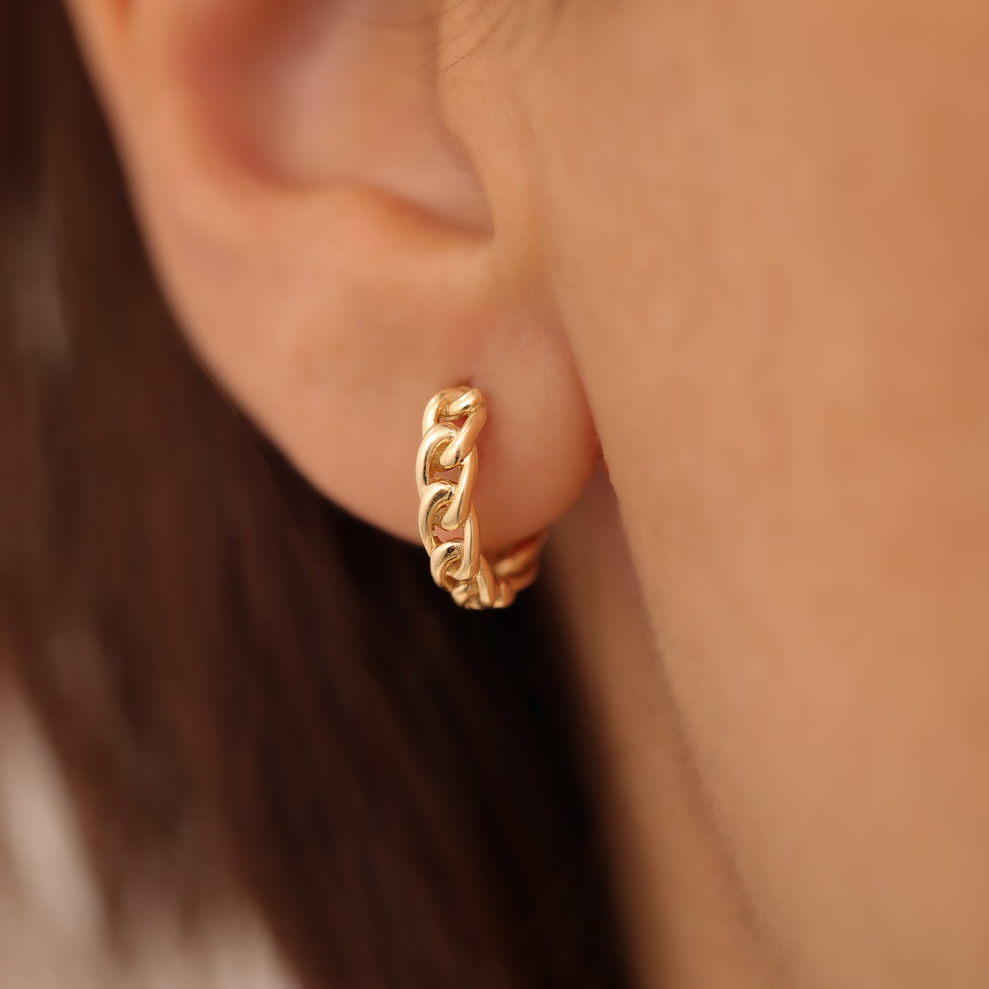 14K Gold Chain Design Hoop Earrings