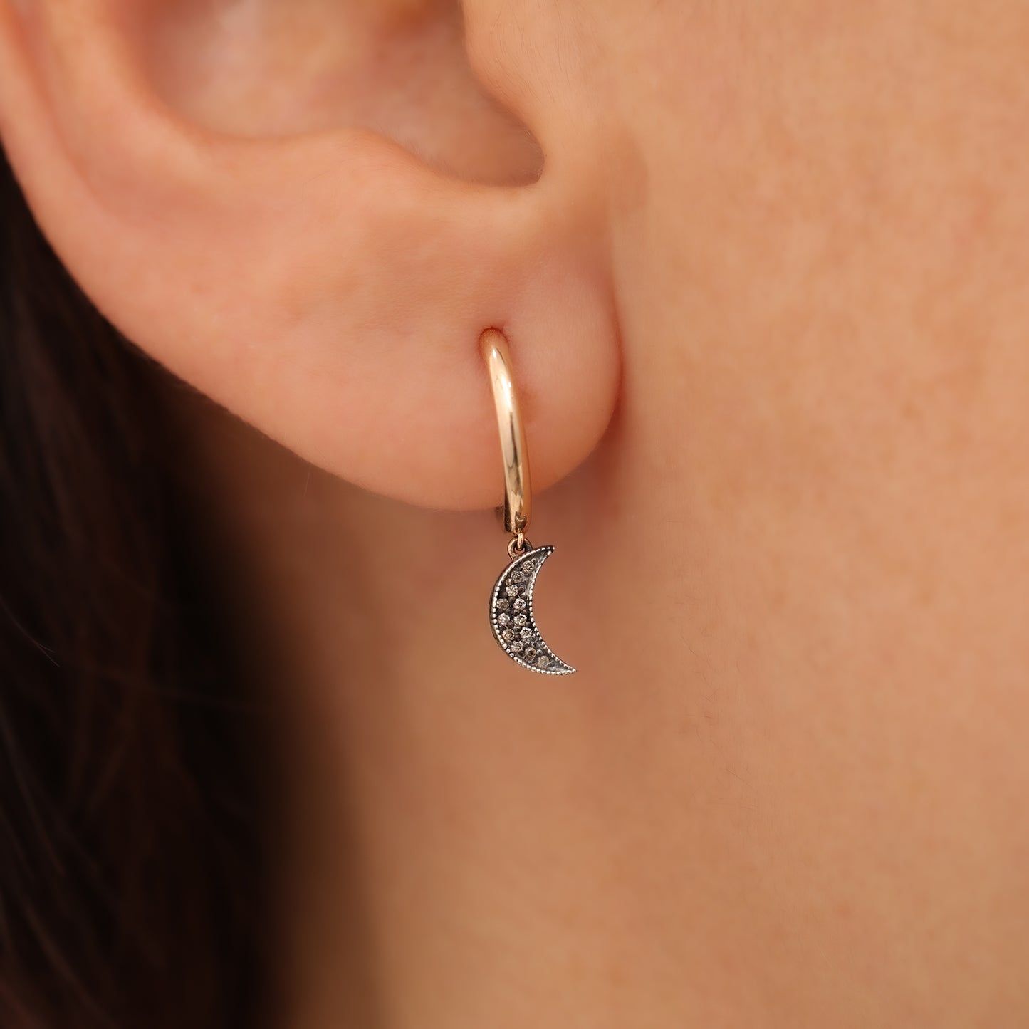 14K Rose Gold Moon Earrings