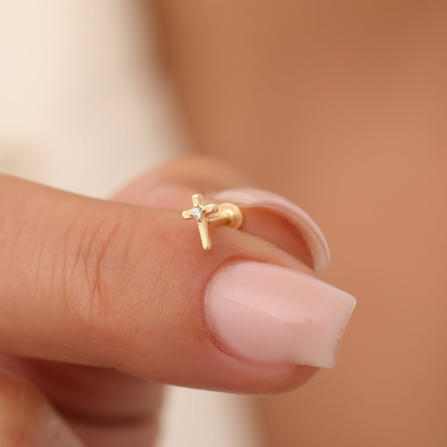 14K Gold Minimal Cross Piercing