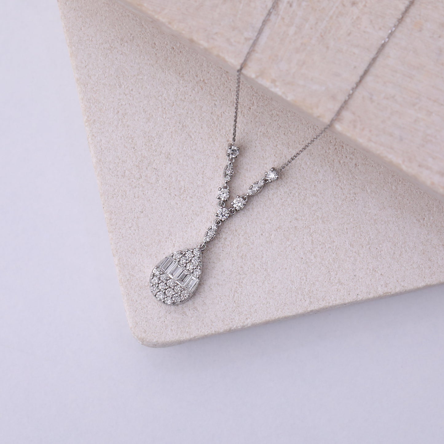 14K White Gold Drop Necklace with Diamonds
