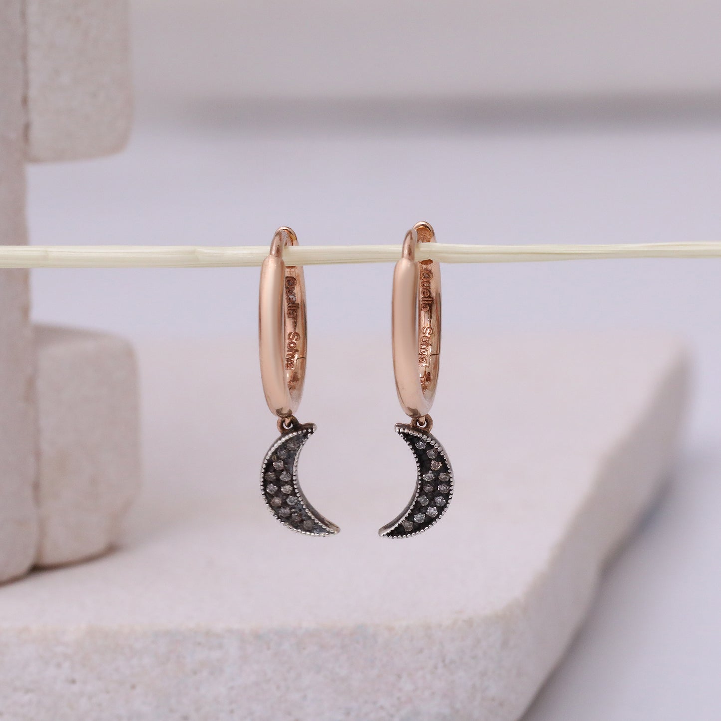 14K Rose Gold Moon Earrings