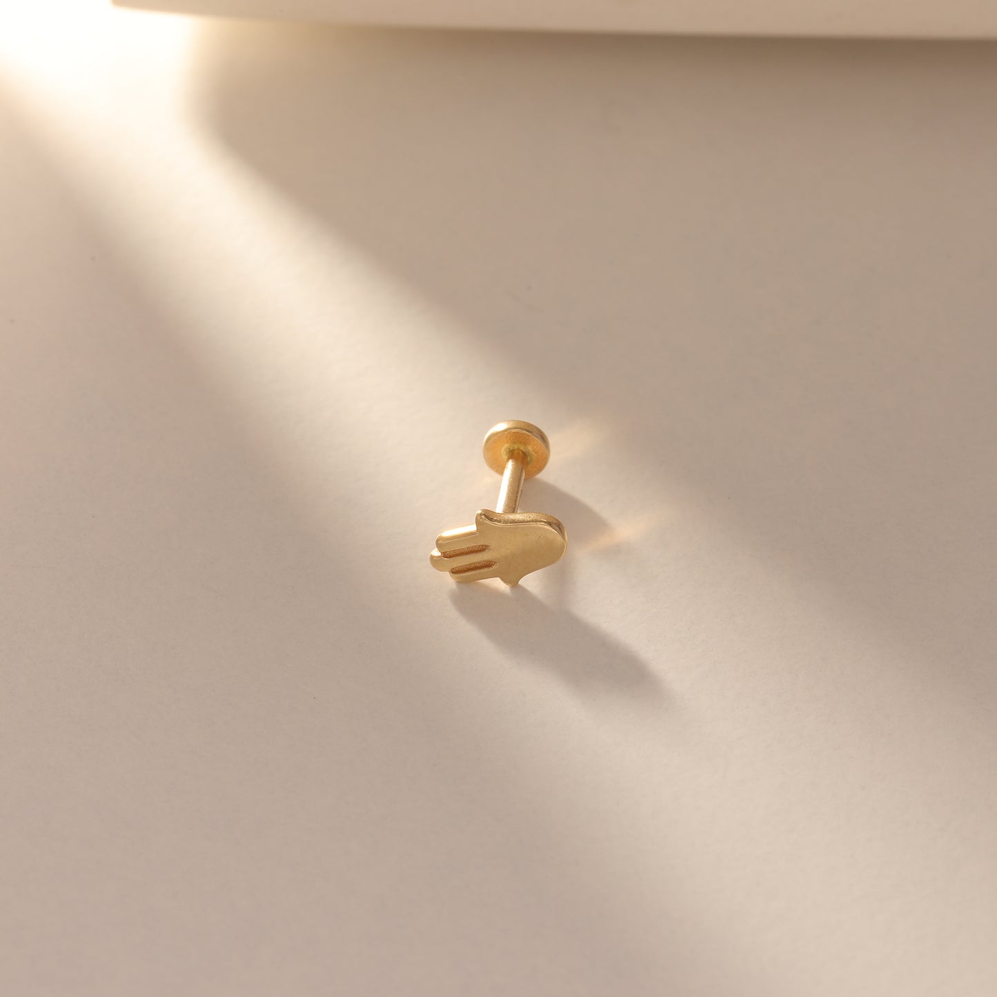 14K Solid Gold Hamsa Stud Earring: Helix, Tragus, Cartilage Piercing