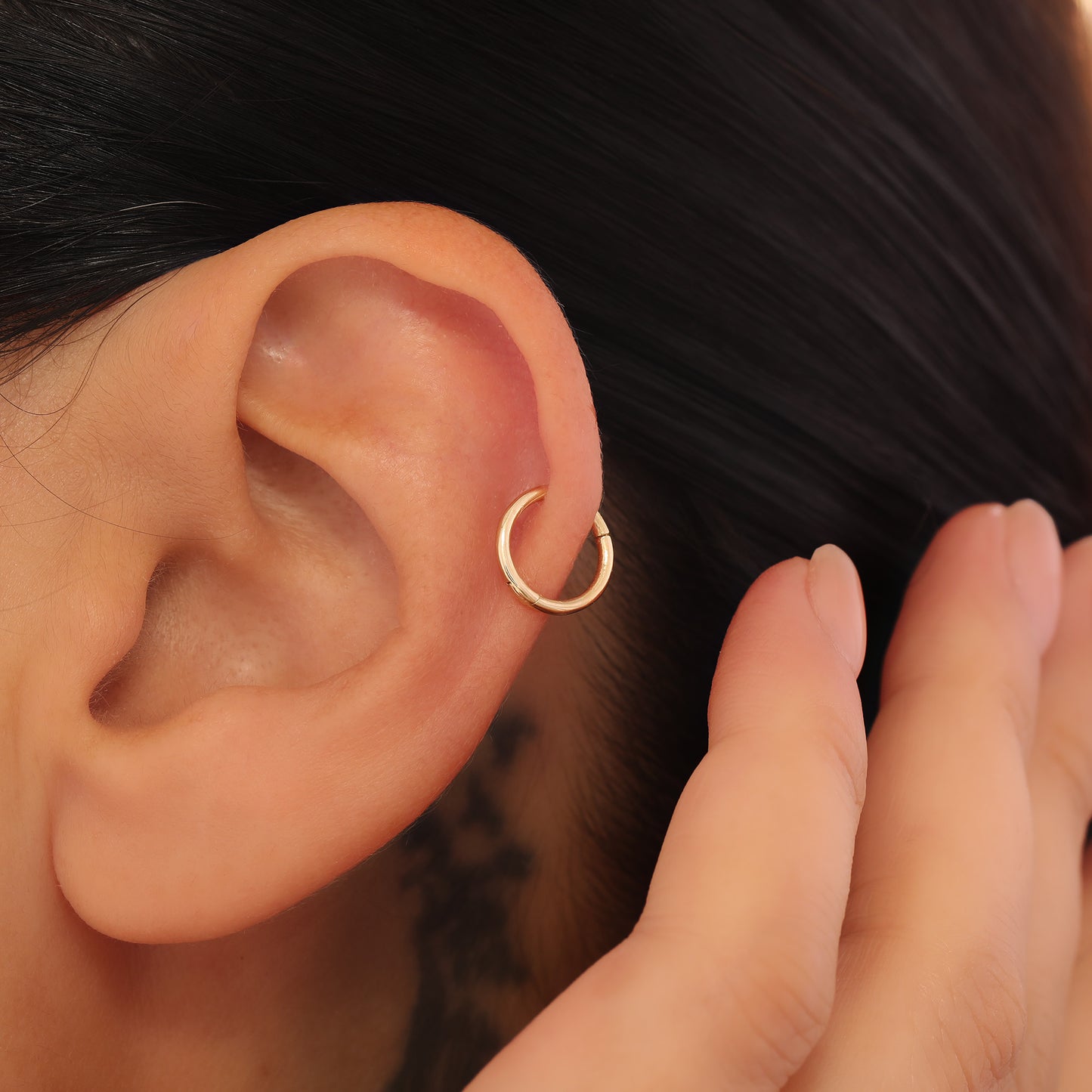 14K Solid Gold Huggie Hoop Earring: Cartilage Helix Tragus Conch Nose Septum Clicker Ring