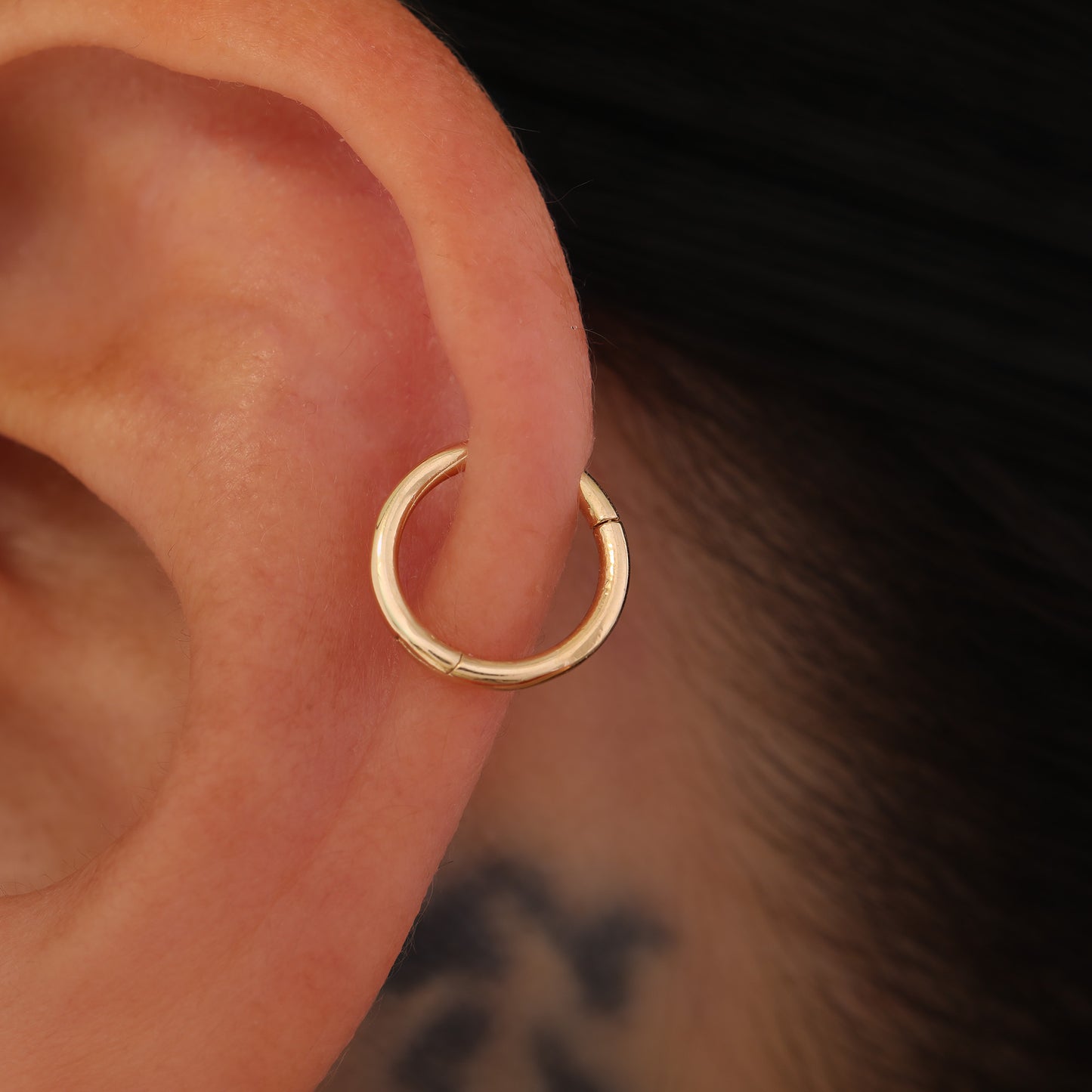 14K Solid Gold Huggie Hoop Earring: Cartilage Helix Tragus Conch Nose Septum Clicker Ring