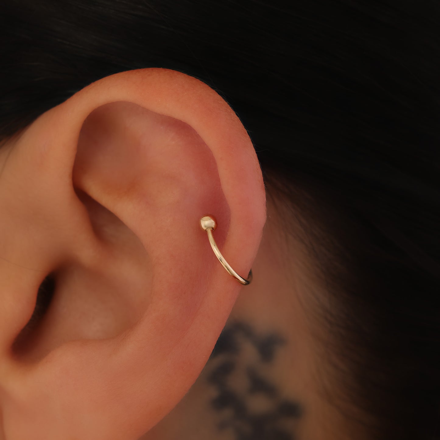 14K Solid Gold Horseshoe Septum Ring: 16G Internally Threaded Piercing