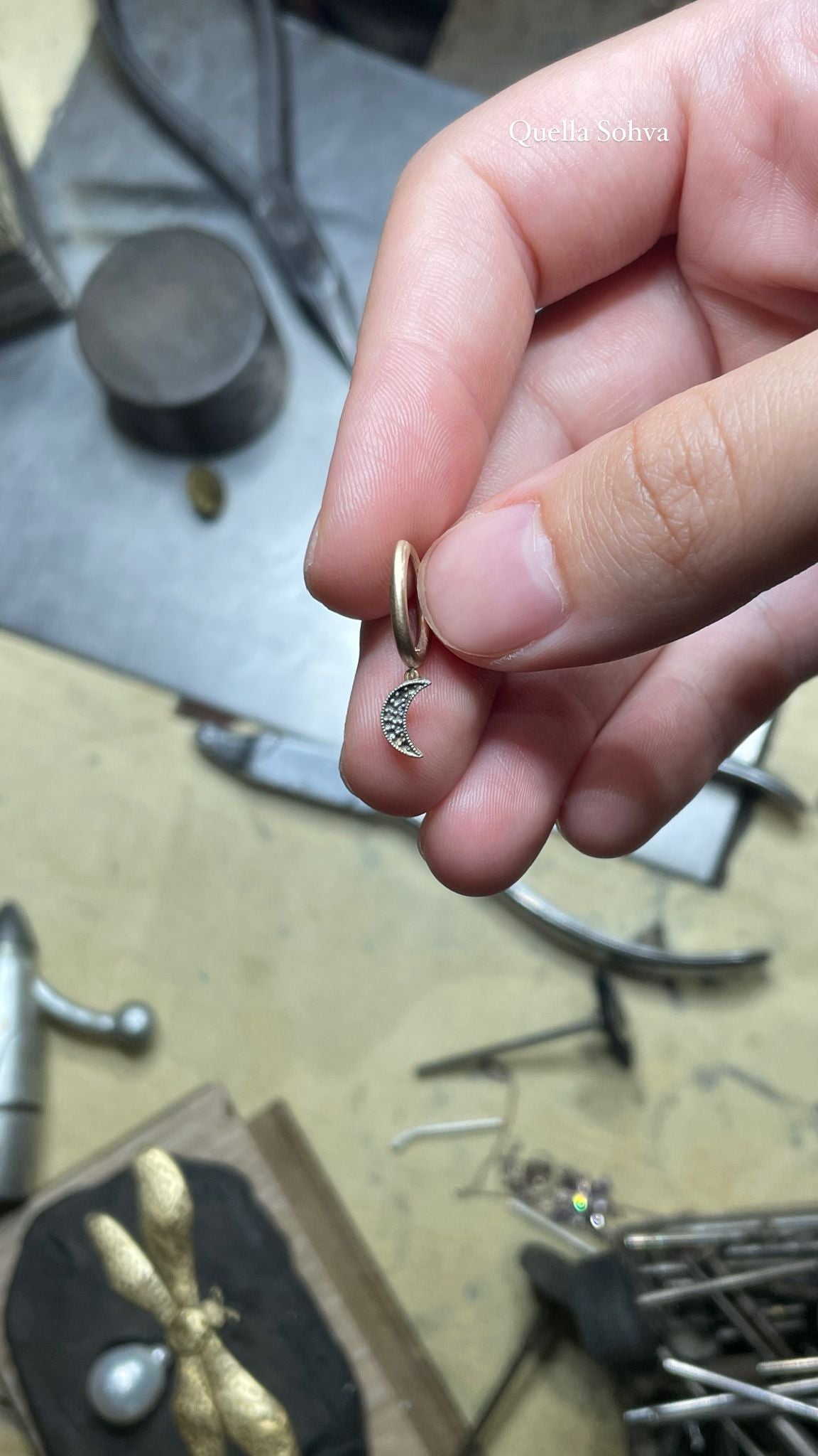 14K Rose Gold Moon Earrings