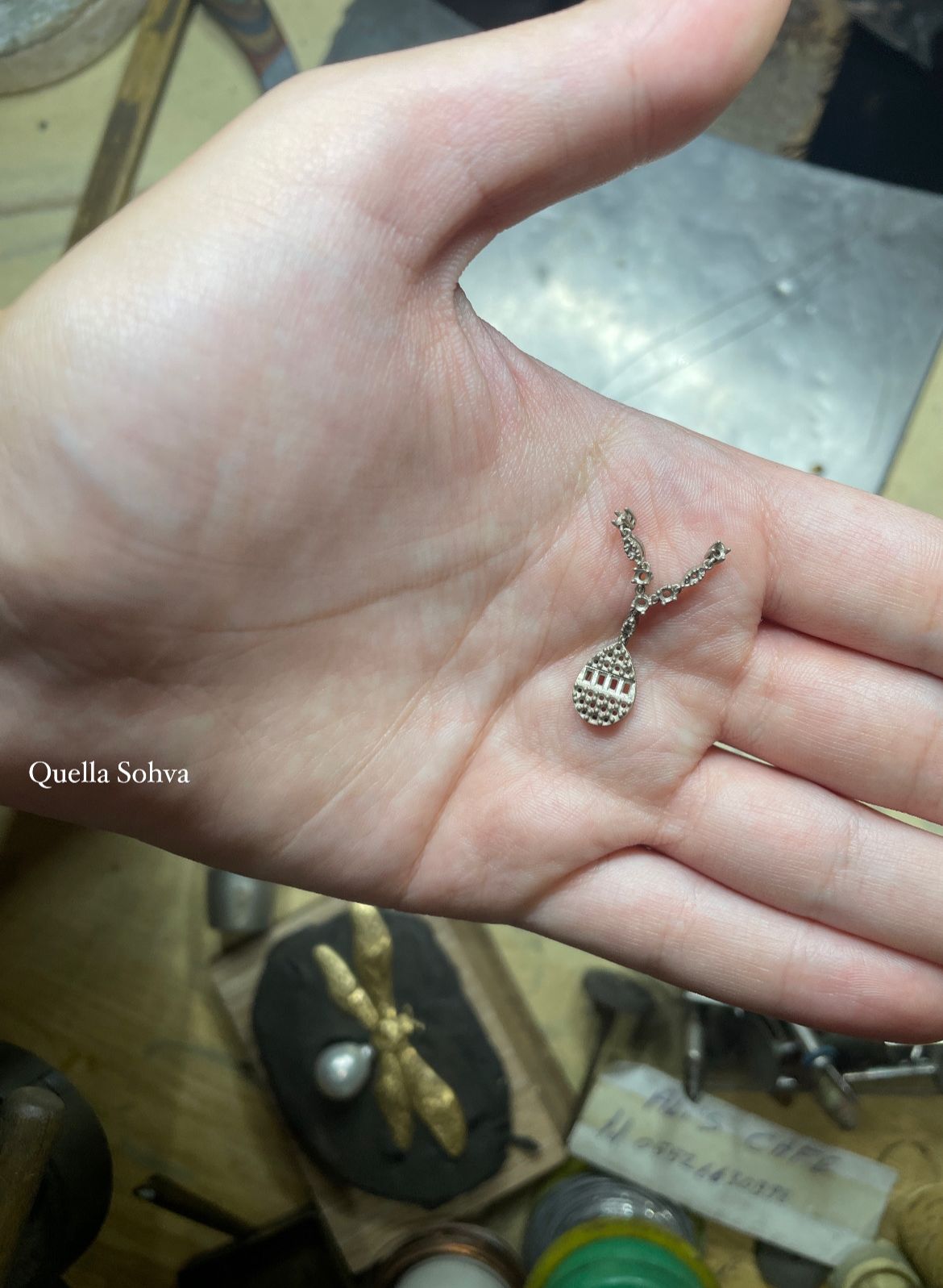 14K White Gold Drop Necklace with Diamonds
