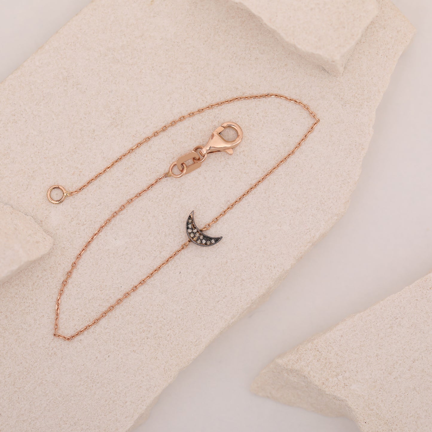 14K Solid Gold Crescent Moon Bracelet, Dainty Diamond Bracelet, Celestial Jewelry for Women, Minimalist Gold Bracelet, Luxury Gift for Her
