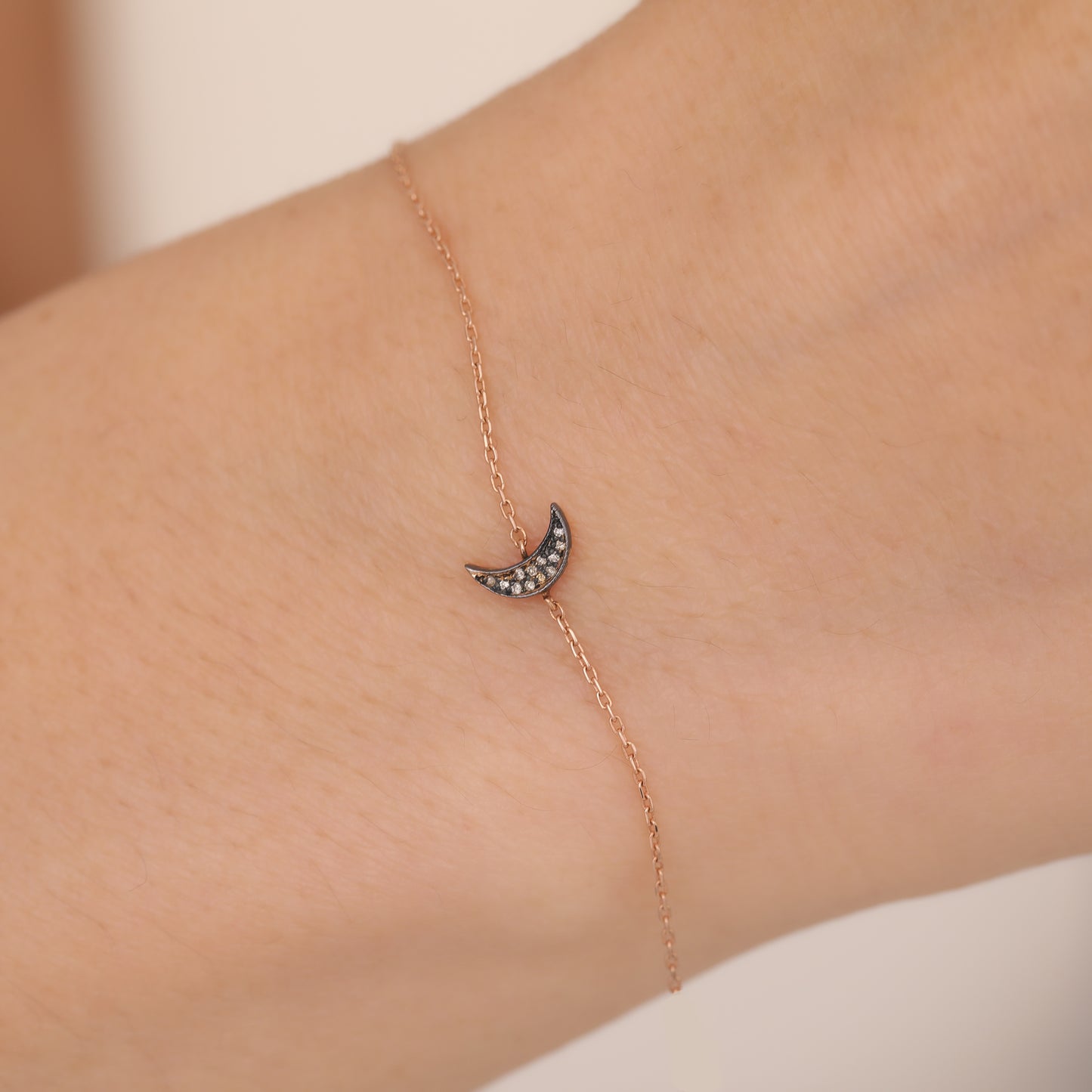 14K Solid Gold Crescent Moon Bracelet, Dainty Diamond Bracelet, Celestial Jewelry for Women, Minimalist Gold Bracelet, Luxury Gift for Her