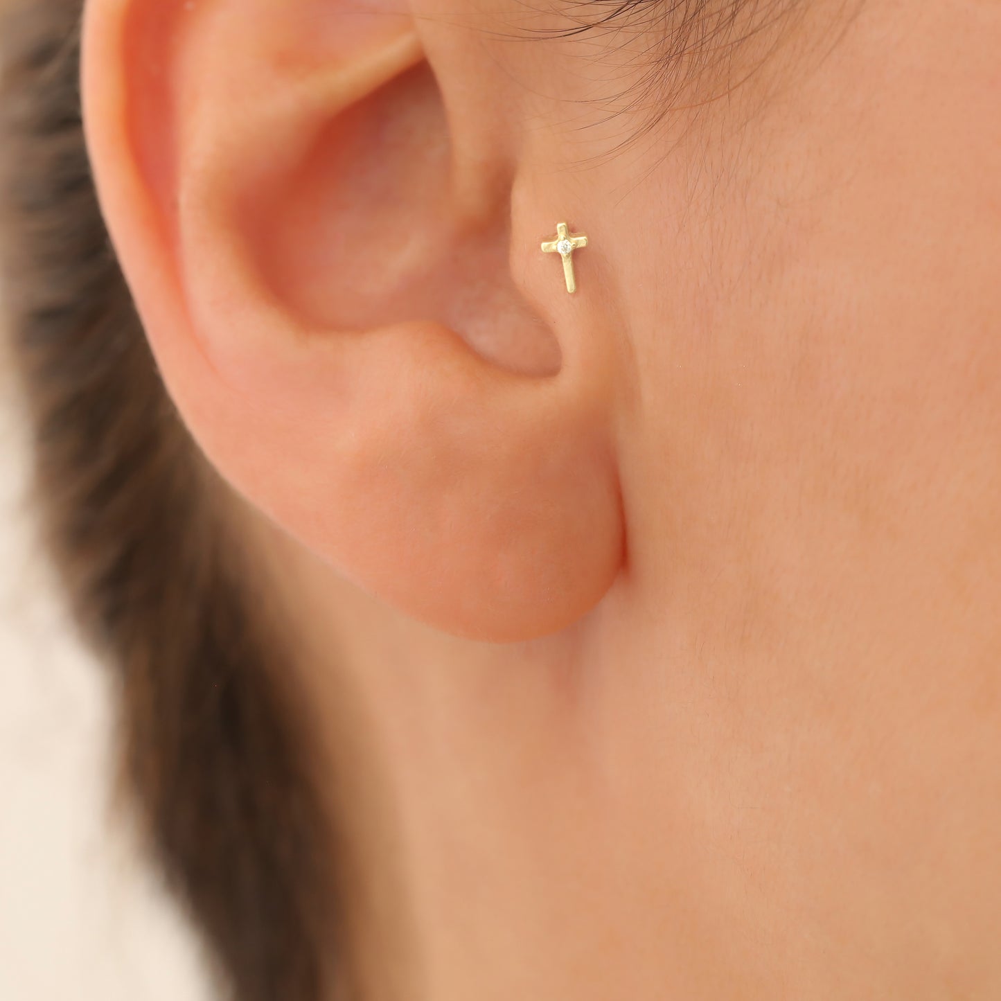 14K Gold Minimal Cross Piercing