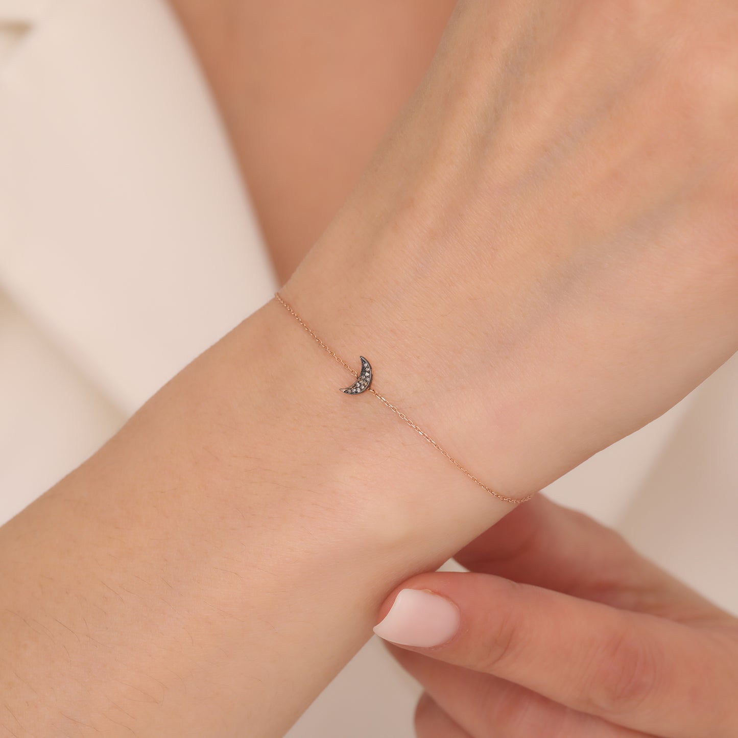 14K Solid Gold Crescent Moon Bracelet, Dainty Diamond Bracelet, Celestial Jewelry for Women, Minimalist Gold Bracelet, Luxury Gift for Her