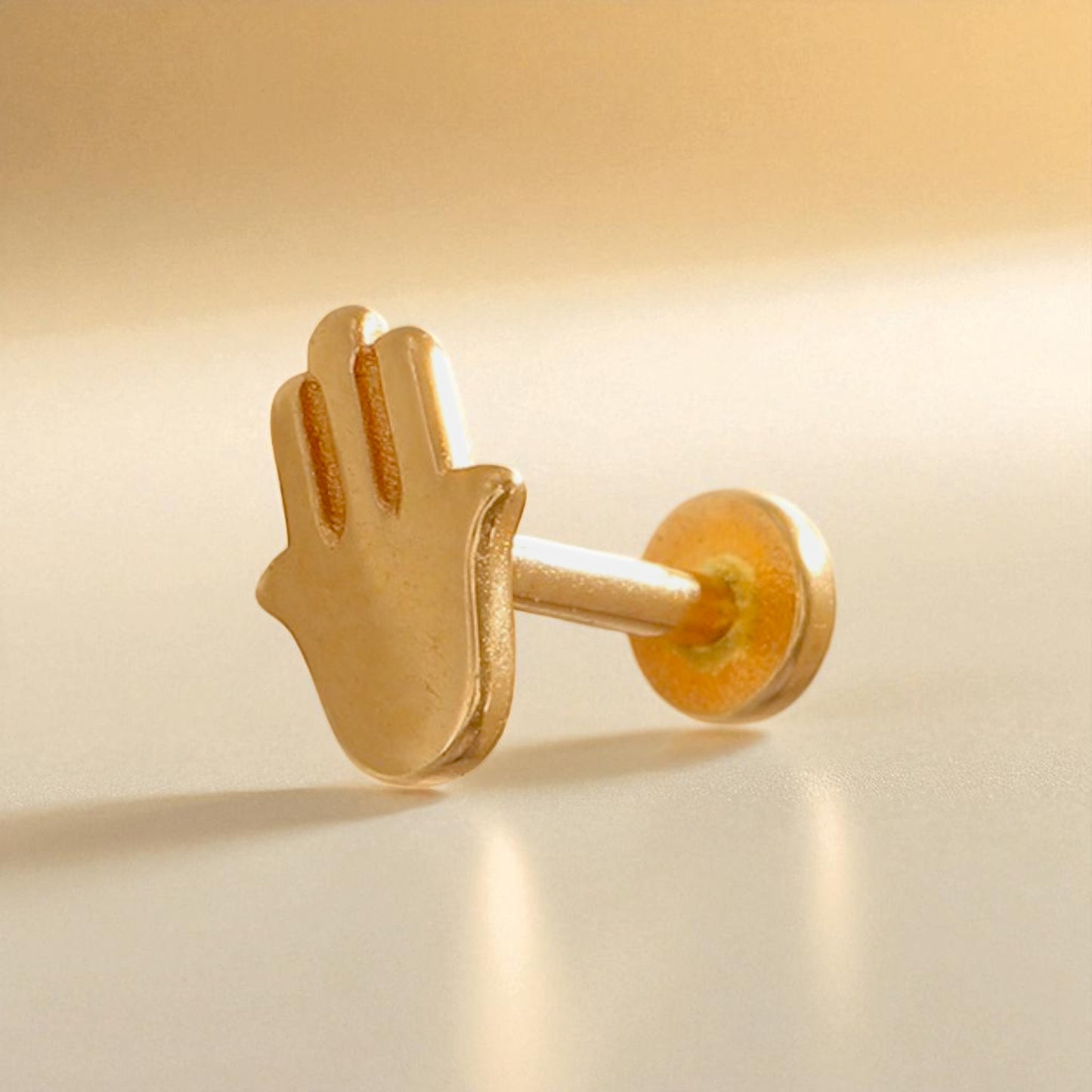 14K Solid Gold Hamsa Stud Earring: Helix, Tragus, Cartilage Piercing