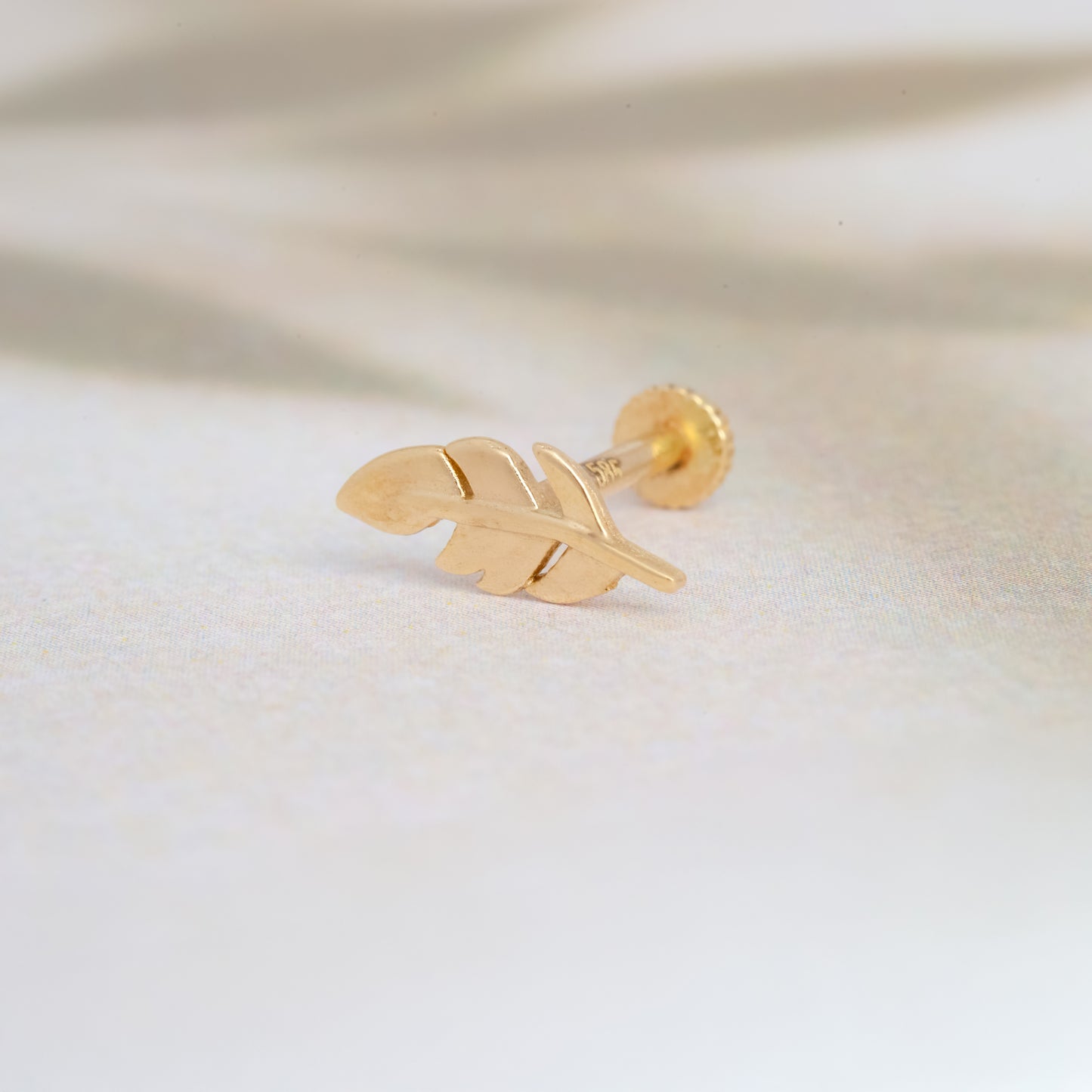 14k Solid Gold Leaf Stud: 18G Flat Back Helix Piercing / Dainty Tragus Conch Cartilage Earring
