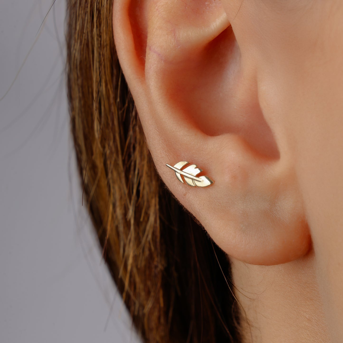 14k Solid Gold Leaf Stud: 18G Flat Back Helix Piercing / Dainty Tragus Conch Cartilage Earring