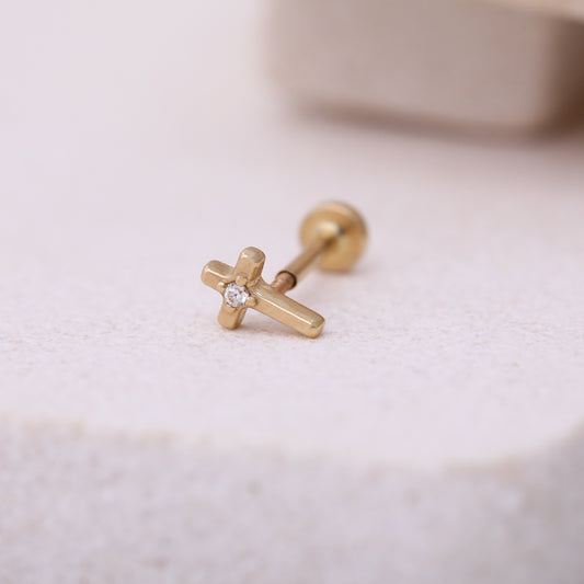 14K Gold Minimal Cross Piercing