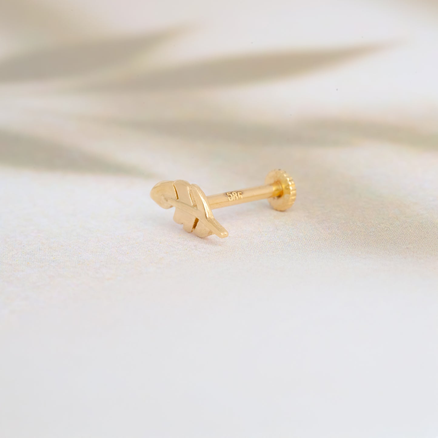 14k Solid Gold Leaf Stud: 18G Flat Back Helix Piercing / Dainty Tragus Conch Cartilage Earring